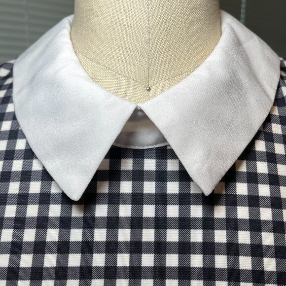 Black White Gingham Mini Dress Contrast Collar Dark Academia Goth XS - Picture 6 of 7